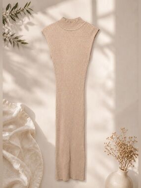 Taupe Ribbed Bodycon Tunic Dress